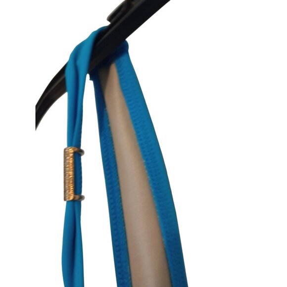 Lands End Blue One-Piece Swim Gold Accents & Ruched Front Womens Size 16 - Picture 4 of 11